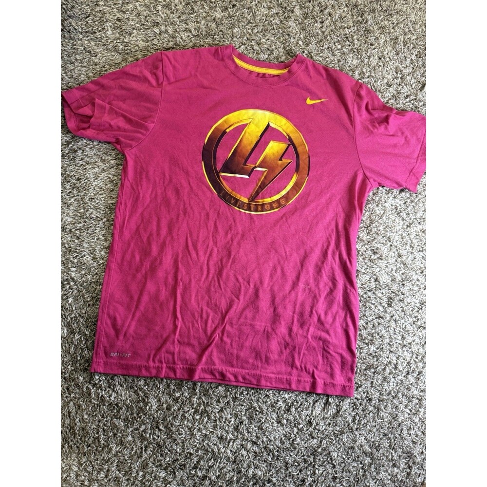 Nike Livestrong Dri-Fit T-Shirt Mens Large Pink Yellow Swoosh Athletic Training